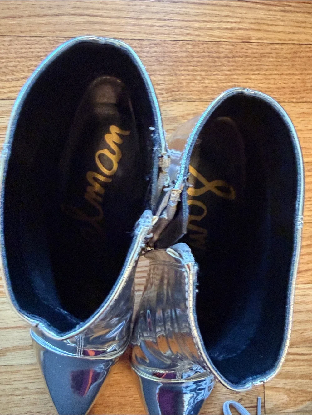 Sam Edelman Metallic Silver Pointed Toe Ankle Booties